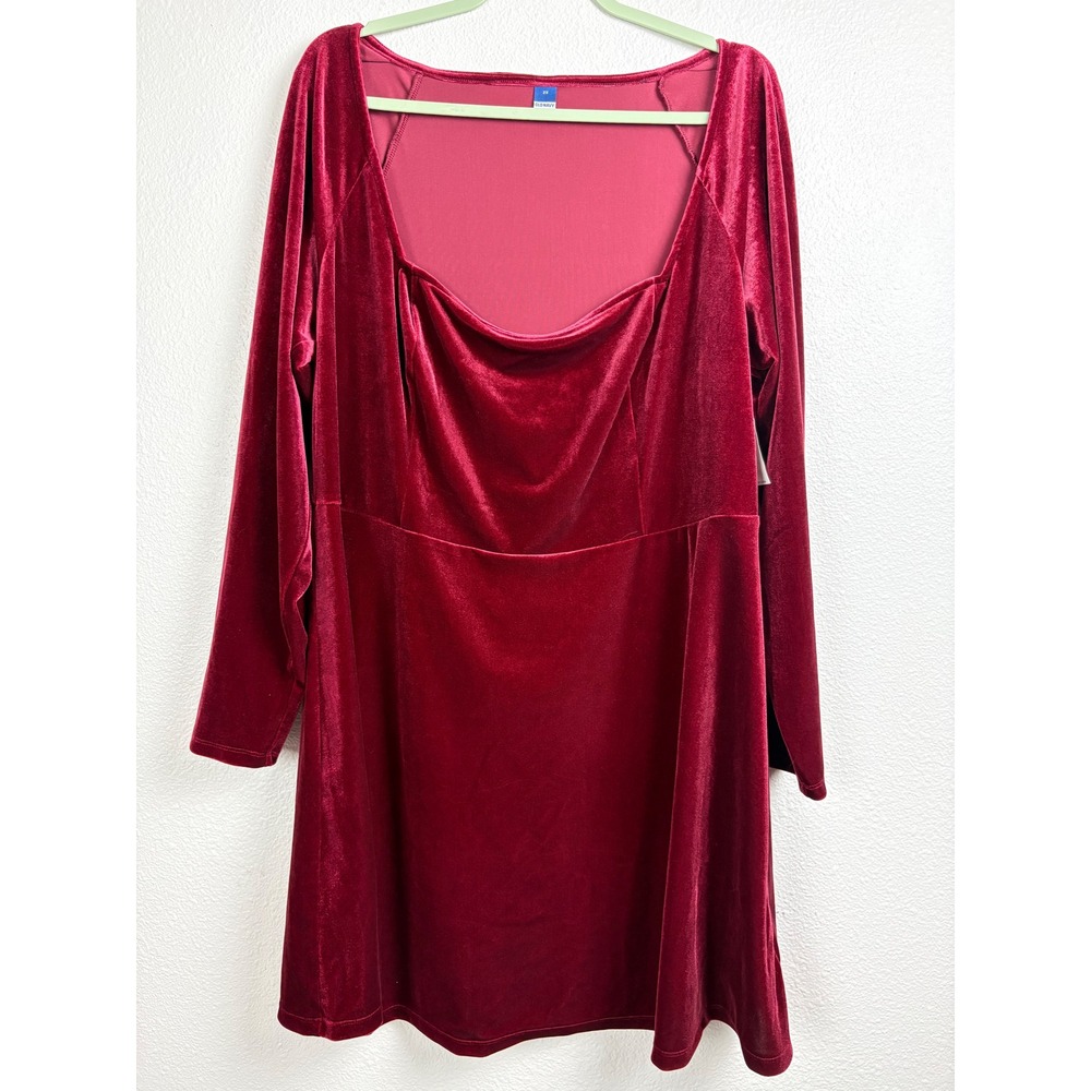 Old Navy Women 2X Burgundy Velvet Cowl Neck Long Sleeve Mini Dress Whimsigoth